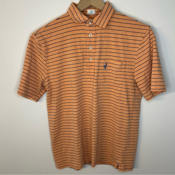 johnnie-O Men’s The Original Polo in Neese Stripe, Orange, Navy Blue, Size Small - Picture 4 of 11